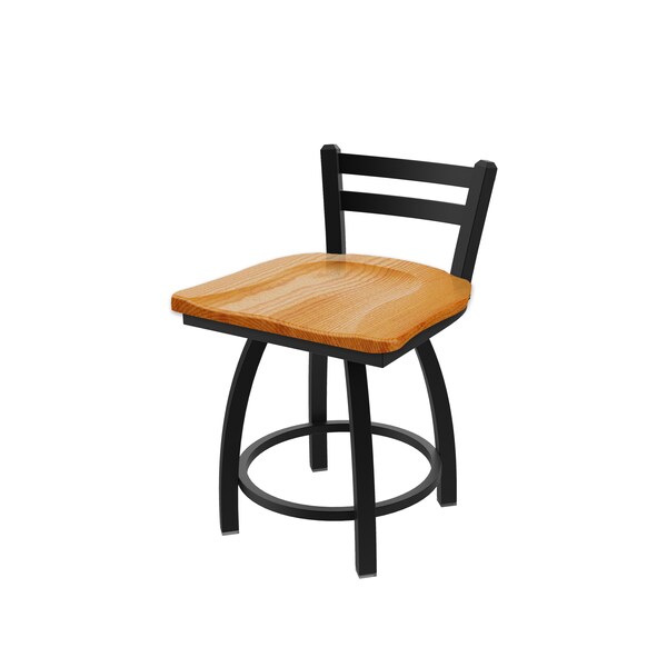 18" Low Back Swivel Vanity Stool, Black Wrinkle, Med Oak Seat